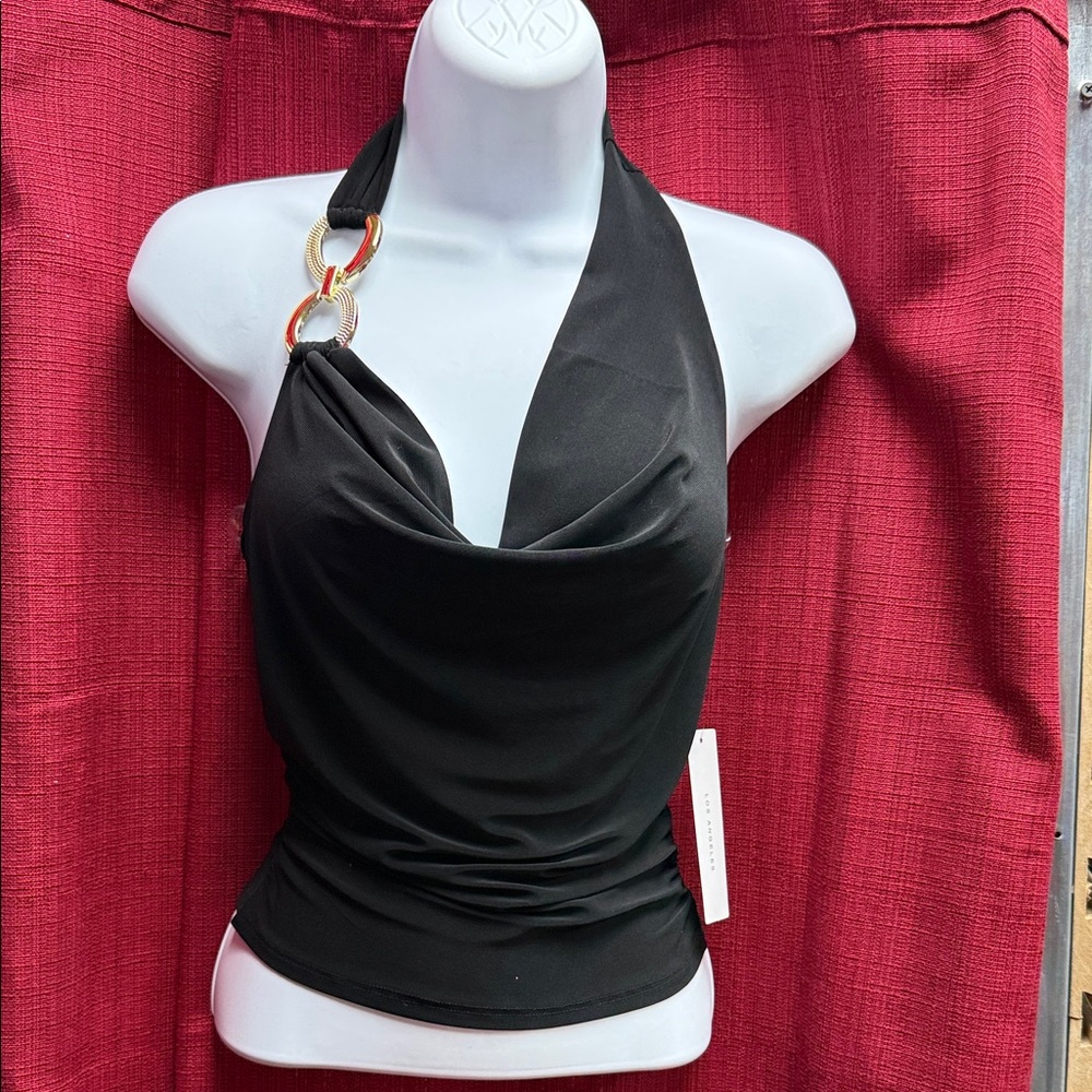 Timing Black Halter Top with Gold Accent